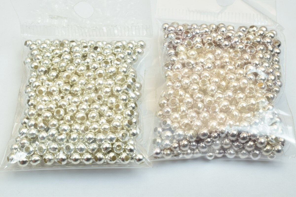 600 PCs Silver Plated or Silver Chrome Plated Plain Round Beads 3mm Hole Size 1mm to 2mm For Jewelry Making jewelry making...