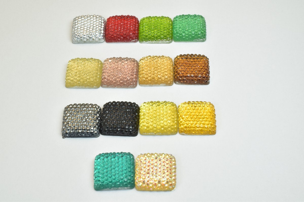 18 PCs Sparkly Acrylic Rhinestone Squares 18mm Resin Flat back Decoden Kawaii Cabochons Phone Case Embellishments Bling Bl...