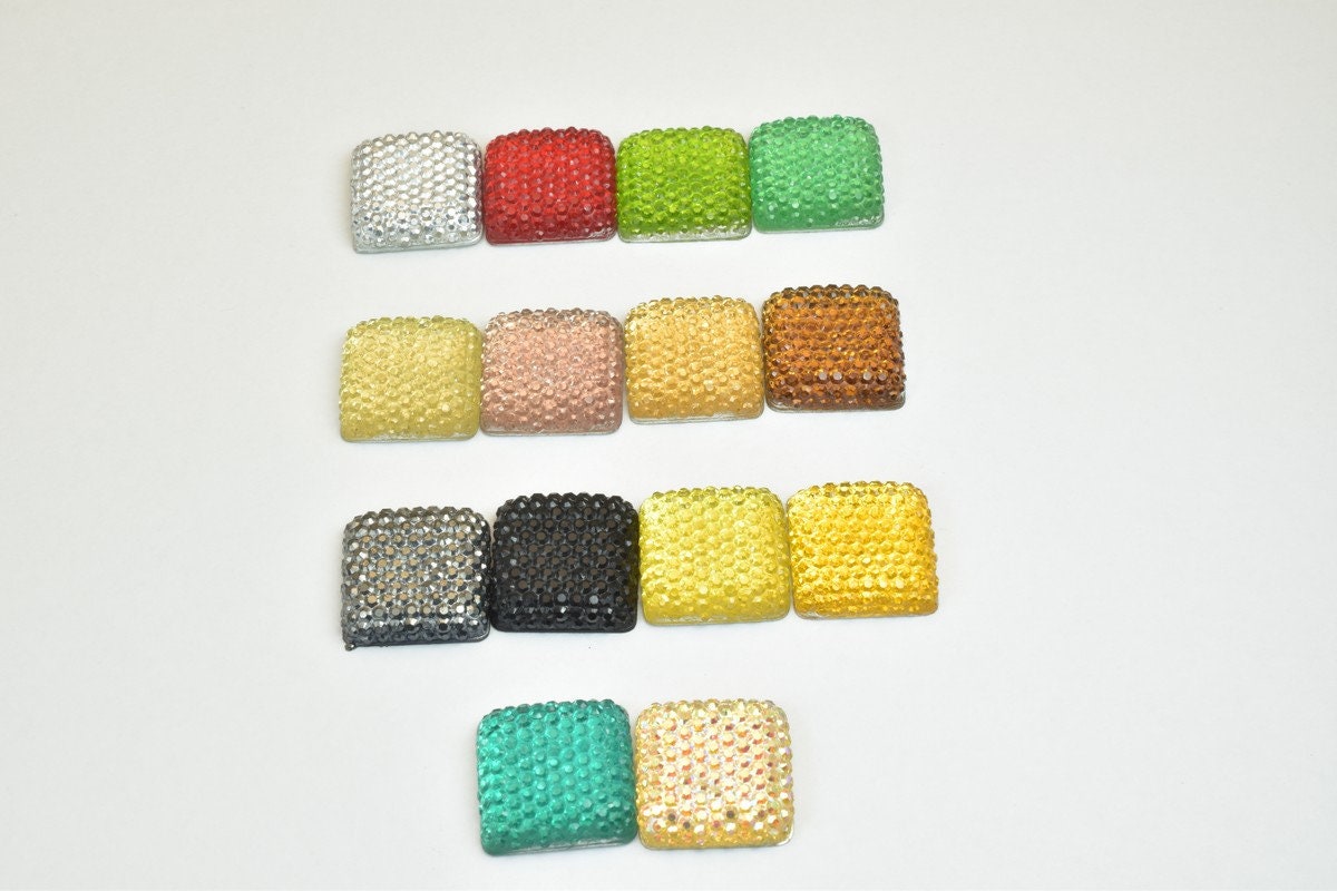 18 PCs Sparkly Acrylic Rhinestone Squares 18mm Resin Flat back Decoden Kawaii Cabochons Phone Case Embellishments Bling Bl...