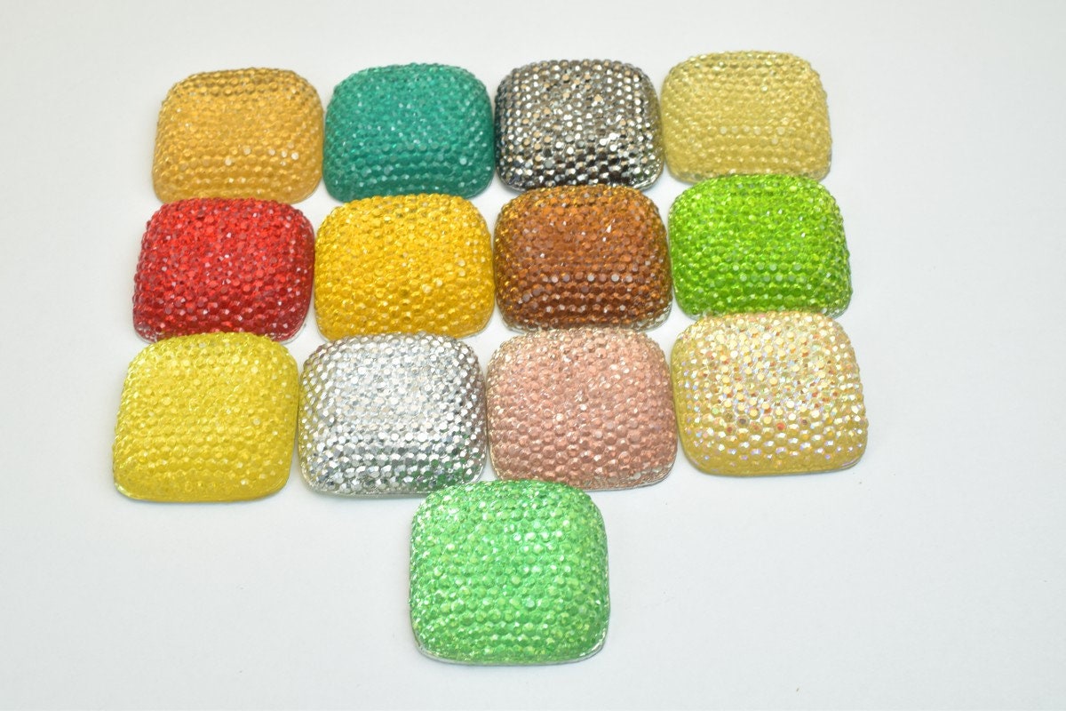 10 PCs Sparkly Acrylic Rhinestone Squares 25mm Resin Flat back Decoden Kawaii Cabochons Phone Case Embellishments Bling Bl...