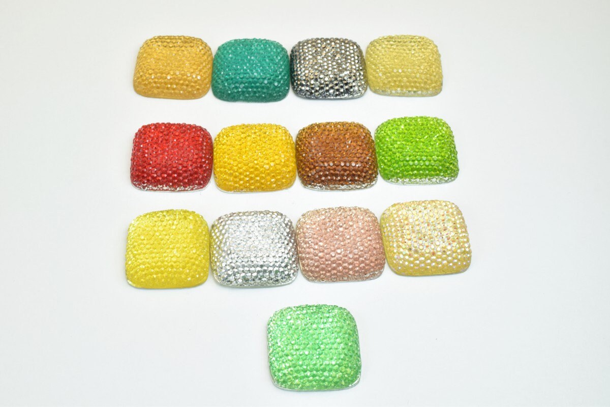 10 PCs Sparkly Acrylic Rhinestone Squares 25mm Resin Flat back Decoden Kawaii Cabochons Phone Case Embellishments Bling Bl...