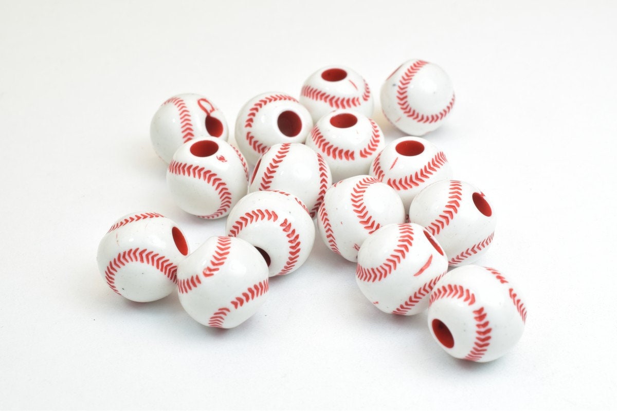 25 PCs Baseball Beads Plastic Acrylic Beads Round Beads Size 12mm With Big Hole Size 3mm For Jewelry Making jewelry making...