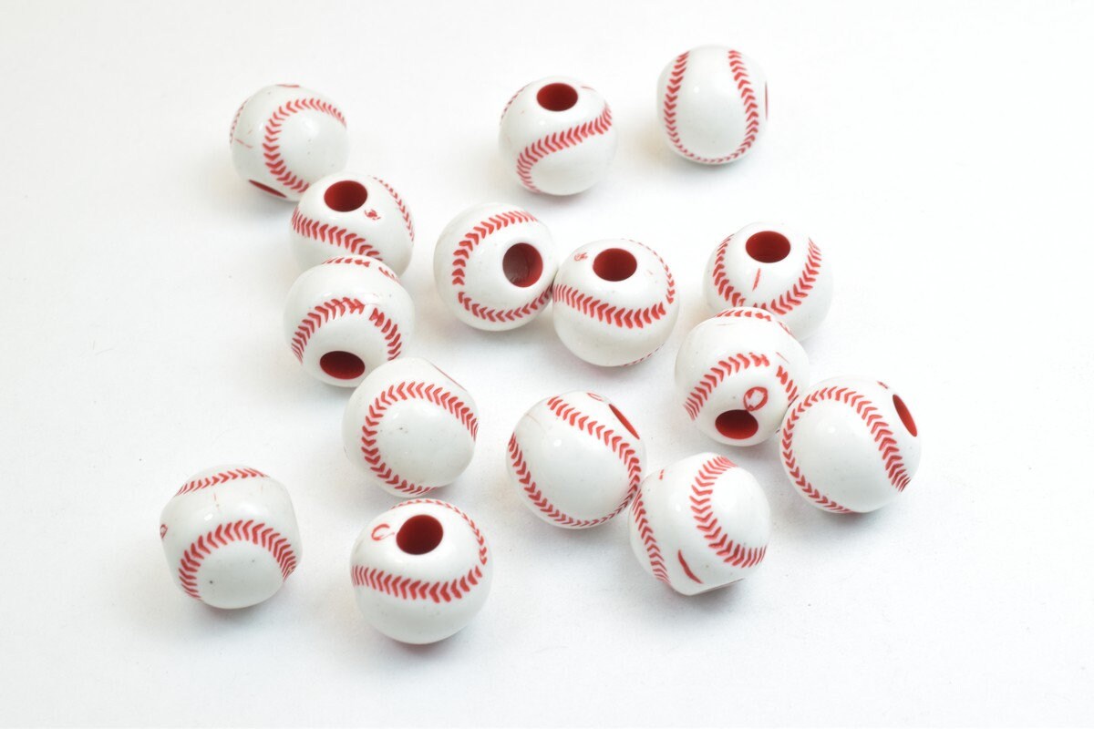 25 PCs Baseball Beads Plastic Acrylic Beads Round Beads Size 12mm With Big Hole Size 3mm For Jewelry Making jewelry making...