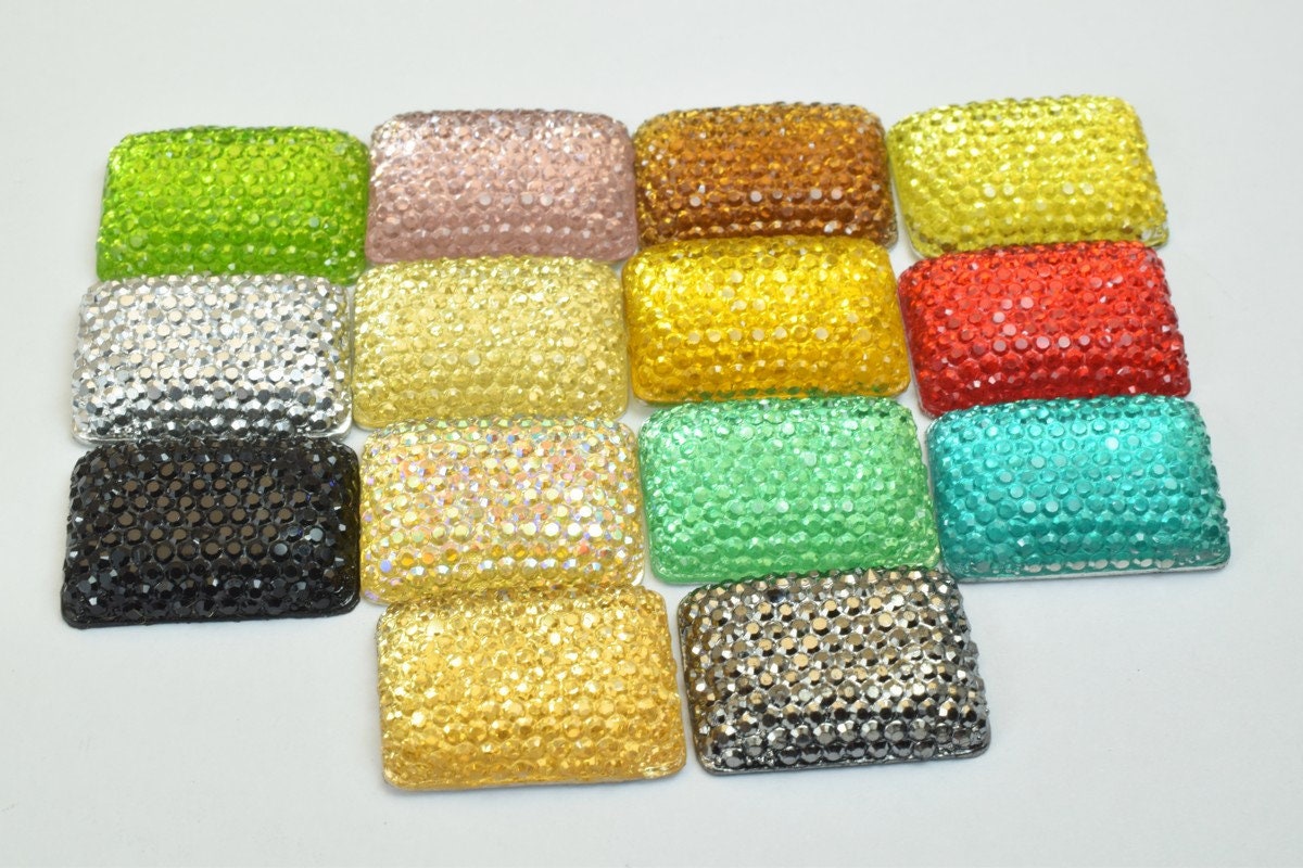 15 PCs Sparkly Acrylic Rhinestone Rectangle 20x15mm Resin Flatback Decoden Beads Kawaii Cabochons Phone Case Embellishment...