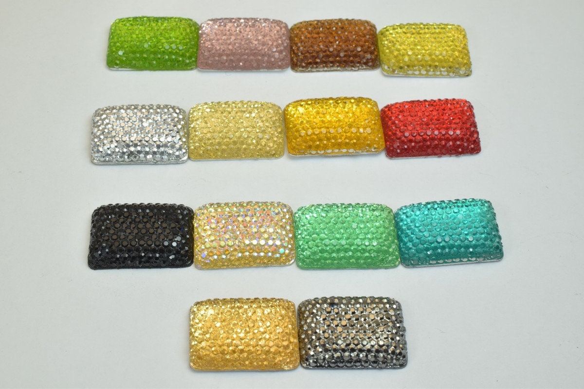 15 PCs Sparkly Acrylic Rhinestone Rectangle 20x15mm Resin Flatback Decoden Beads Kawaii Cabochons Phone Case Embellishment...