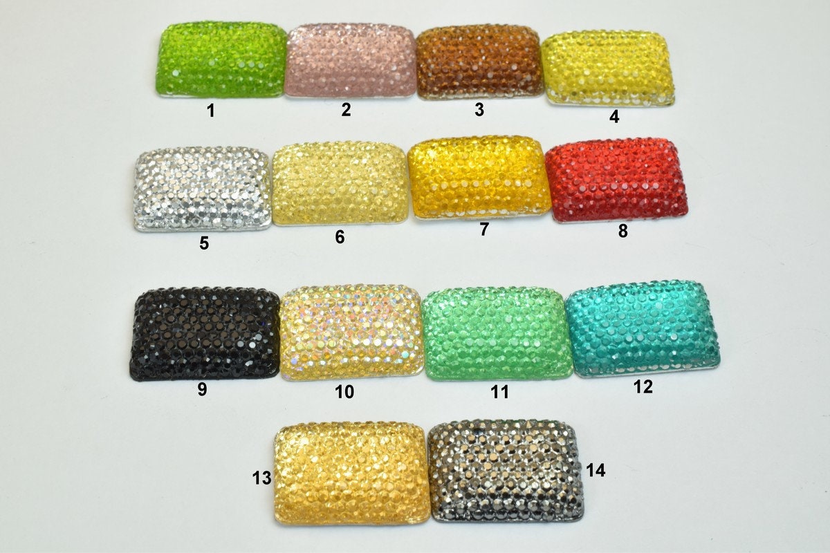 15 PCs Sparkly Acrylic Rhinestone Rectangle 20x15mm Resin Flatback Decoden Beads Kawaii Cabochons Phone Case Embellishment...