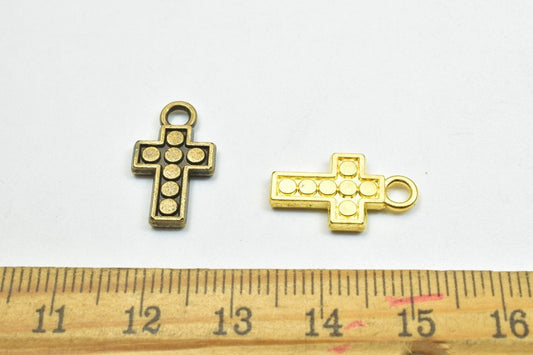 14 PCs Cross Charm Pendants Antique Green/Gold Beads Base Metal Alloy Pendant Size 18x10mm Jump Ring Size 2mm For Jewelry...