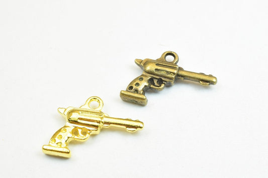 14 PCs Hand Gun Weapons Charm Pendant Antique Green/Gold Beads Base Metal Alloy Pendant Size 20x15mm Jump Ring Size 1.5mm...