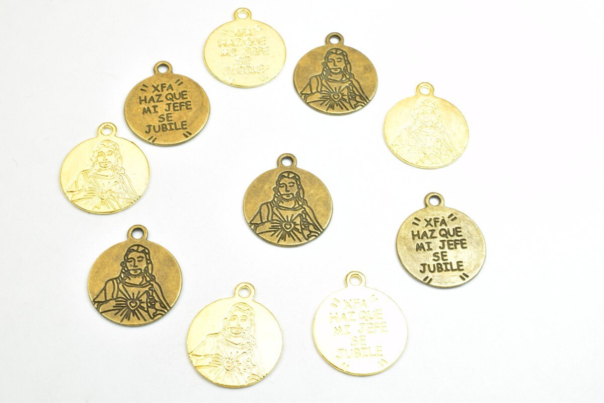 10 PCs Jesus Charm Pendants Bronze/Gold/Silver Beads Base Metal Alloy Pendant Size 21x18mm Jump Ring Size 2mm For Jewelry...