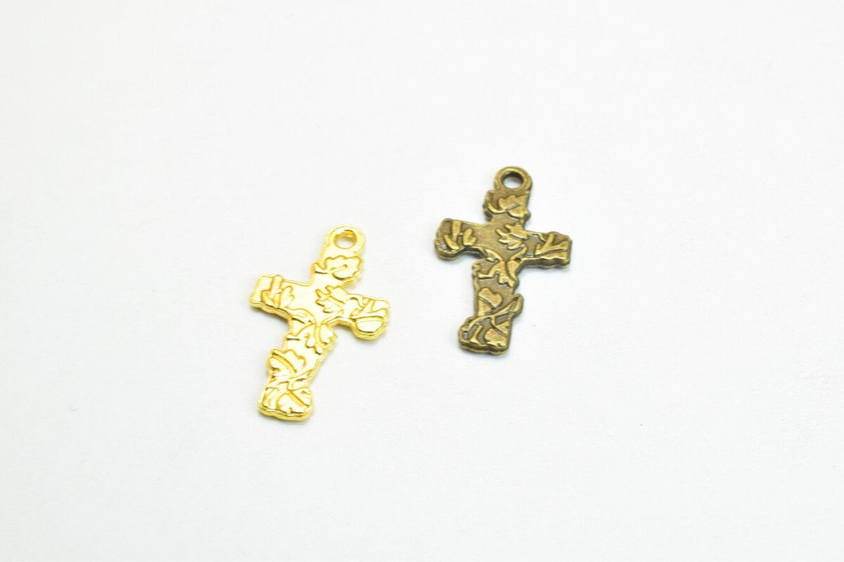12 PCs Cross Flower Charm Pendants Antique Green/Gold Beads Base Metal Alloy Pendant Size 23x19mm Jump Ring Size 2mm For J...