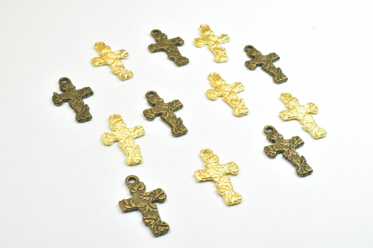 12 PCs Cross Flower Charm Pendants Antique Green/Gold Beads Base Metal Alloy Pendant Size 23x19mm Jump Ring Size 2mm For J...