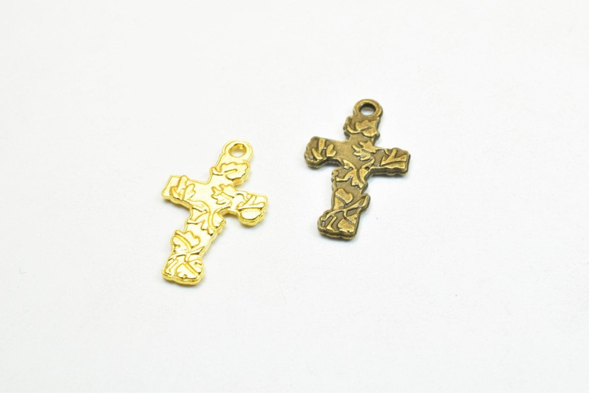 12 PCs Cross Flower Charm Pendants Antique Green/Gold Beads Base Metal Alloy Pendant Size 23x19mm Jump Ring Size 2mm For J...