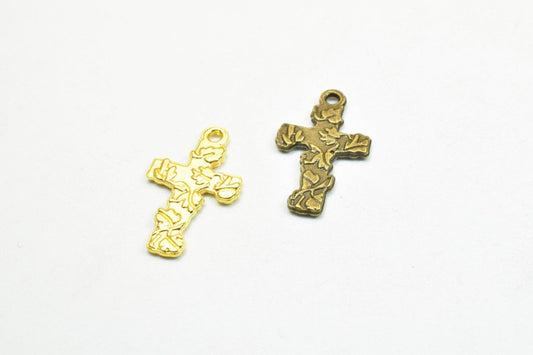 12 PCs Cross Flower Charm Pendants Antique Green/Gold Beads Base Metal Alloy Pendant Size 23x19mm Jump Ring Size 2mm For J...
