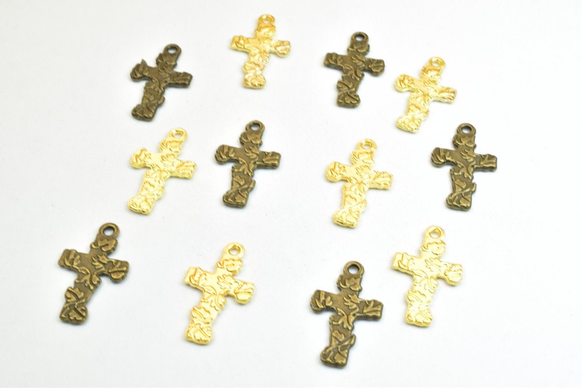 12 PCs Cross Flower Charm Pendants Antique Green/Gold Beads Base Metal Alloy Pendant Size 23x19mm Jump Ring Size 2mm For J...