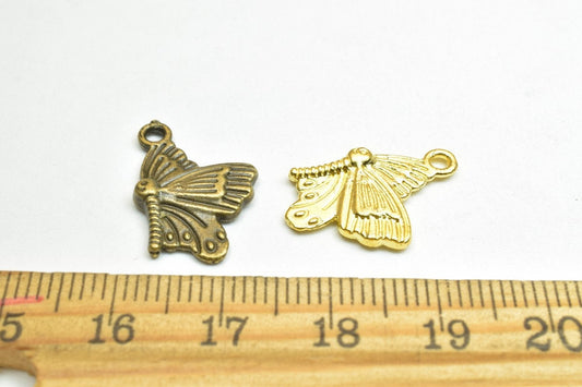 12 PCs ButterFly Charm Pendants Antique Green/Gold Beads Base Metal Alloy Pendant Size 20x13mm Jump Ring Size 1.5mm For Je...