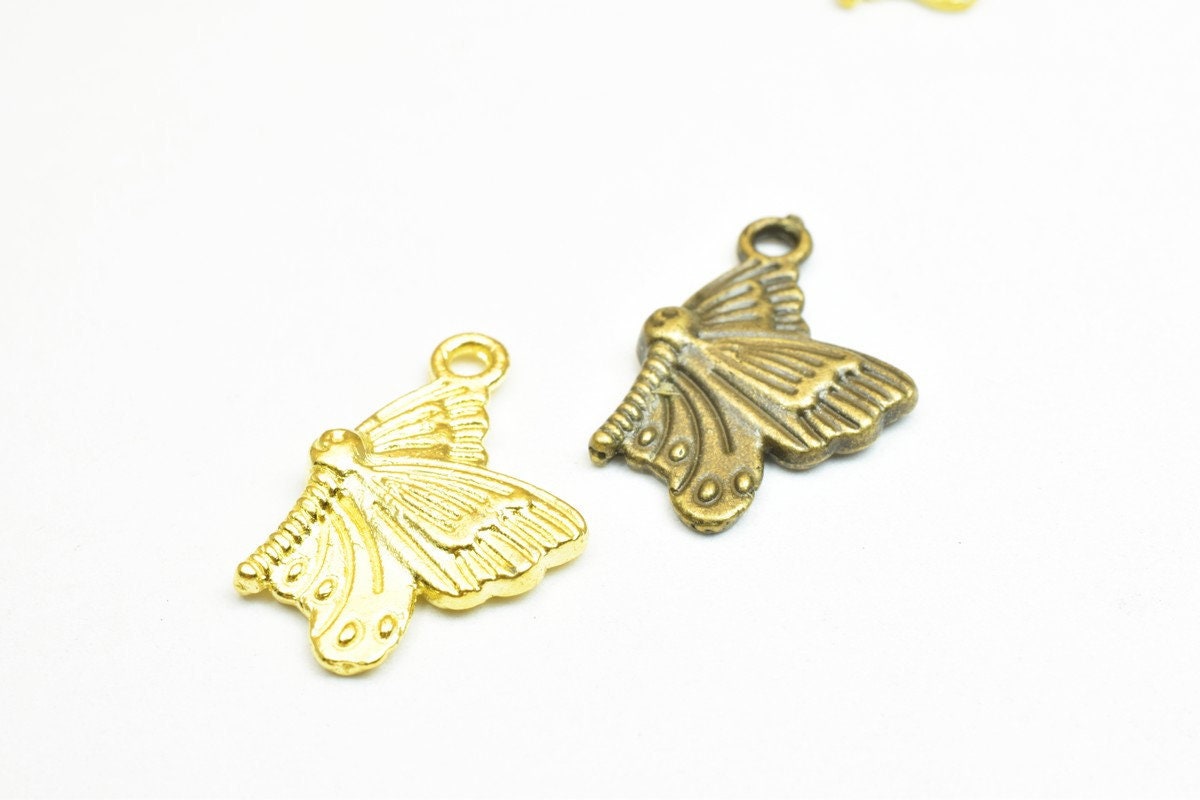 12 PCs ButterFly Charm Pendants Antique Green/Gold Beads Base Metal Alloy Pendant Size 20x13mm Jump Ring Size 1.5mm For Je...