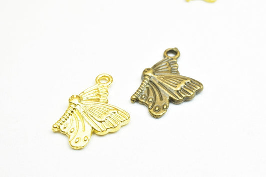 12 PCs ButterFly Charm Pendants Antique Green/Gold Beads Base Metal Alloy Pendant Size 20x13mm Jump Ring Size 1.5mm For Je...