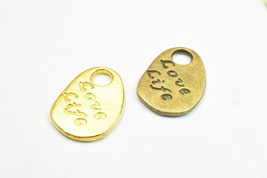 10 PCs Love Life Charm Pendants Antique Green/Gold Beads Metal Alloy Size 19x14mm Jump Ring Size 4mm For Jewelry Making je...