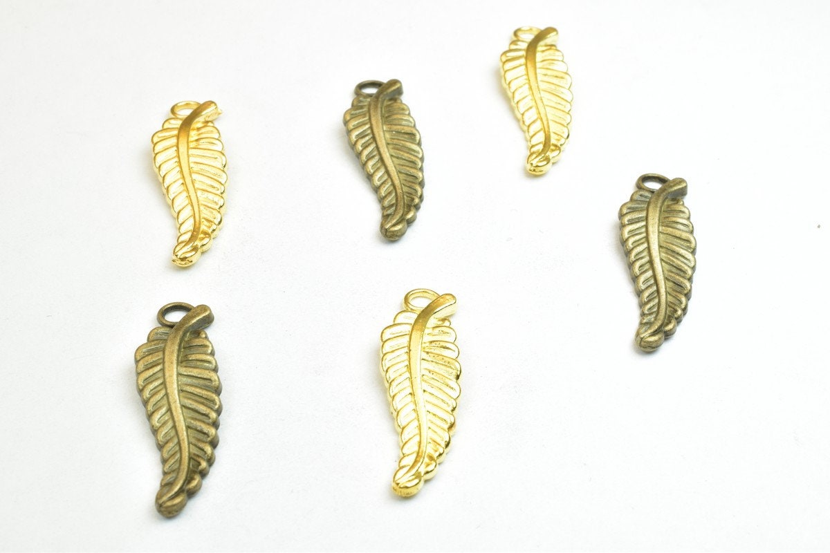 6 PCs Leaf Charm Pendants Antique Green/Gold Beads Metal Alloy Size 31.5x10mm Jump Ring Size 6mm For Jewelry Making jewelr...