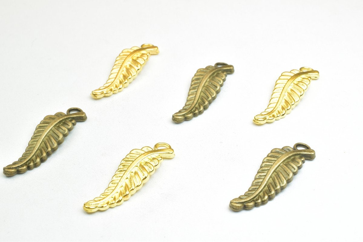 6 PCs Leaf Charm Pendants Antique Green/Gold Beads Metal Alloy Size 31.5x10mm Jump Ring Size 6mm For Jewelry Making jewelr...