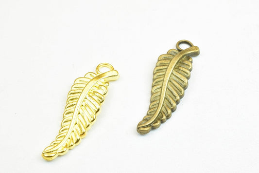 6 PCs Leaf Charm Pendants Antique Green/Gold Beads Metal Alloy Size 31.5x10mm Jump Ring Size 6mm For Jewelry Making jewelr...