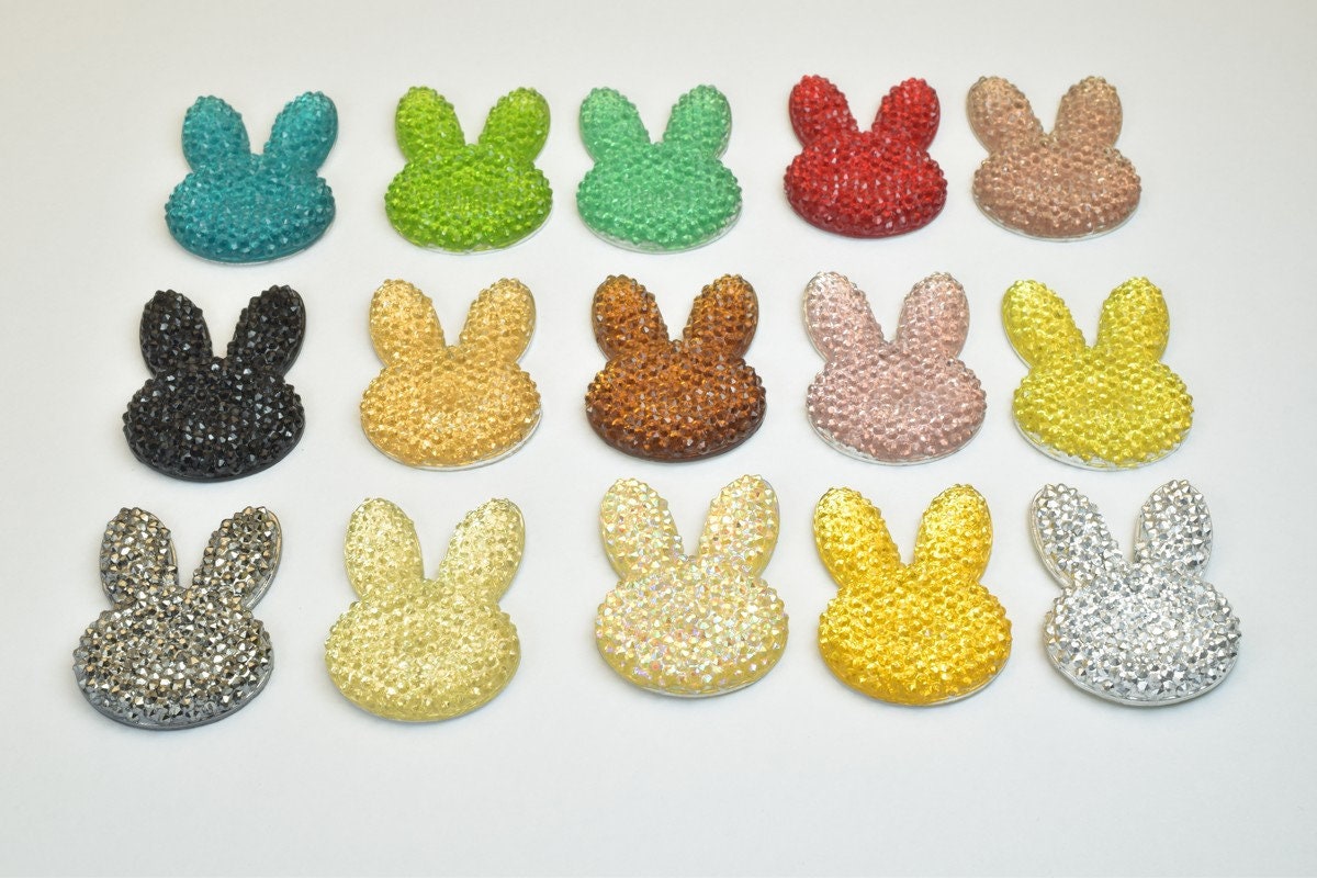 10PCs Sparkly Acrylic Rhinestone Bunny Face 35x25mm Resin Flatback Decoden Beads Kawaii Cabochons Phone Case Embellishment...