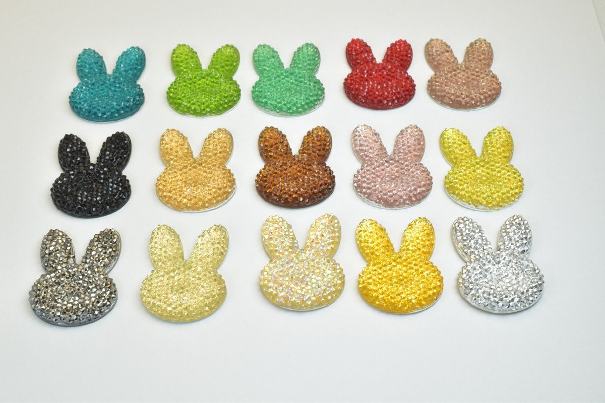 10PCs Sparkly Acrylic Rhinestone Bunny Face 35x25mm Resin Flatback Decoden Beads Kawaii Cabochons Phone Case Embellishment...