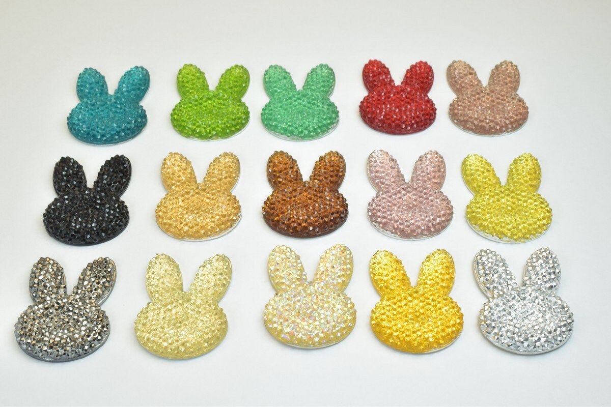 10PCs Sparkly Acrylic Rhinestone Bunny Face 35x25mm Resin Flatback Decoden Beads Kawaii Cabochons Phone Case Embellishment...