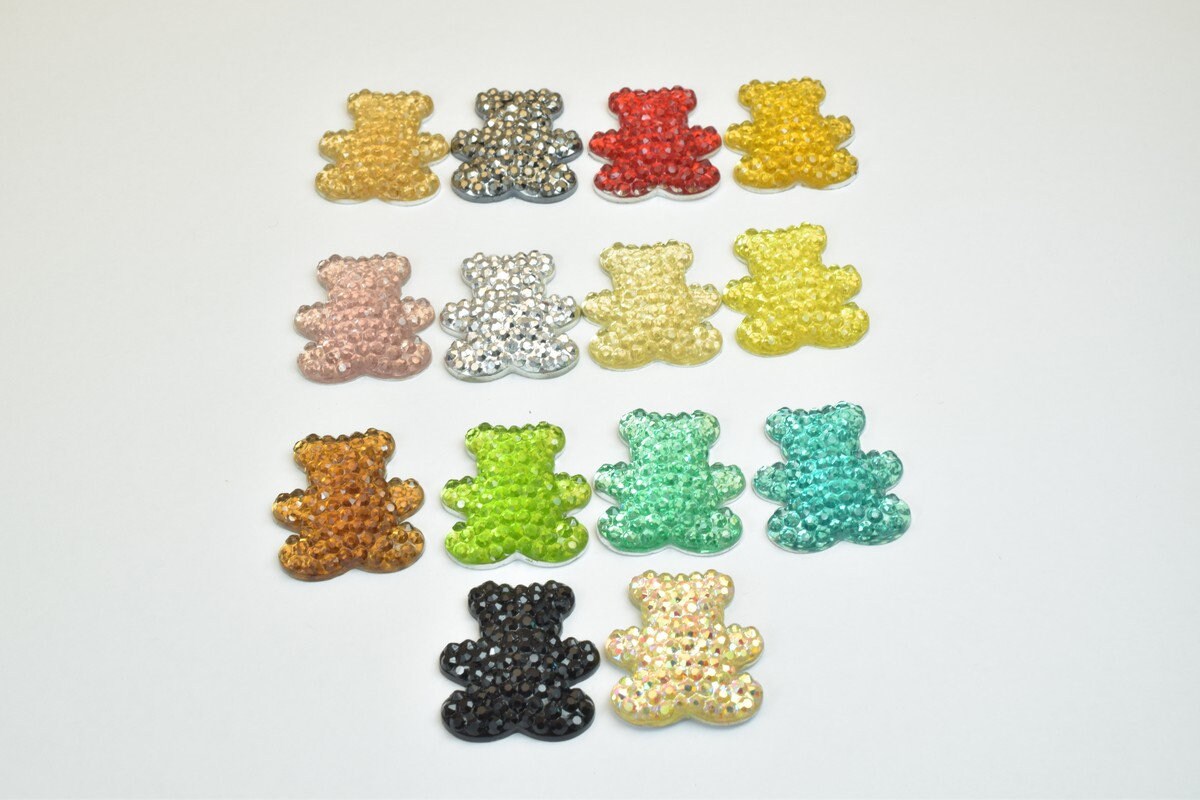 10 PCs Sparkly Acrylic Rhinestone Bears 25x21mm Resin Flatback Decoden Beads Kawaii Cabochons Phone Case Embellishments Bl...
