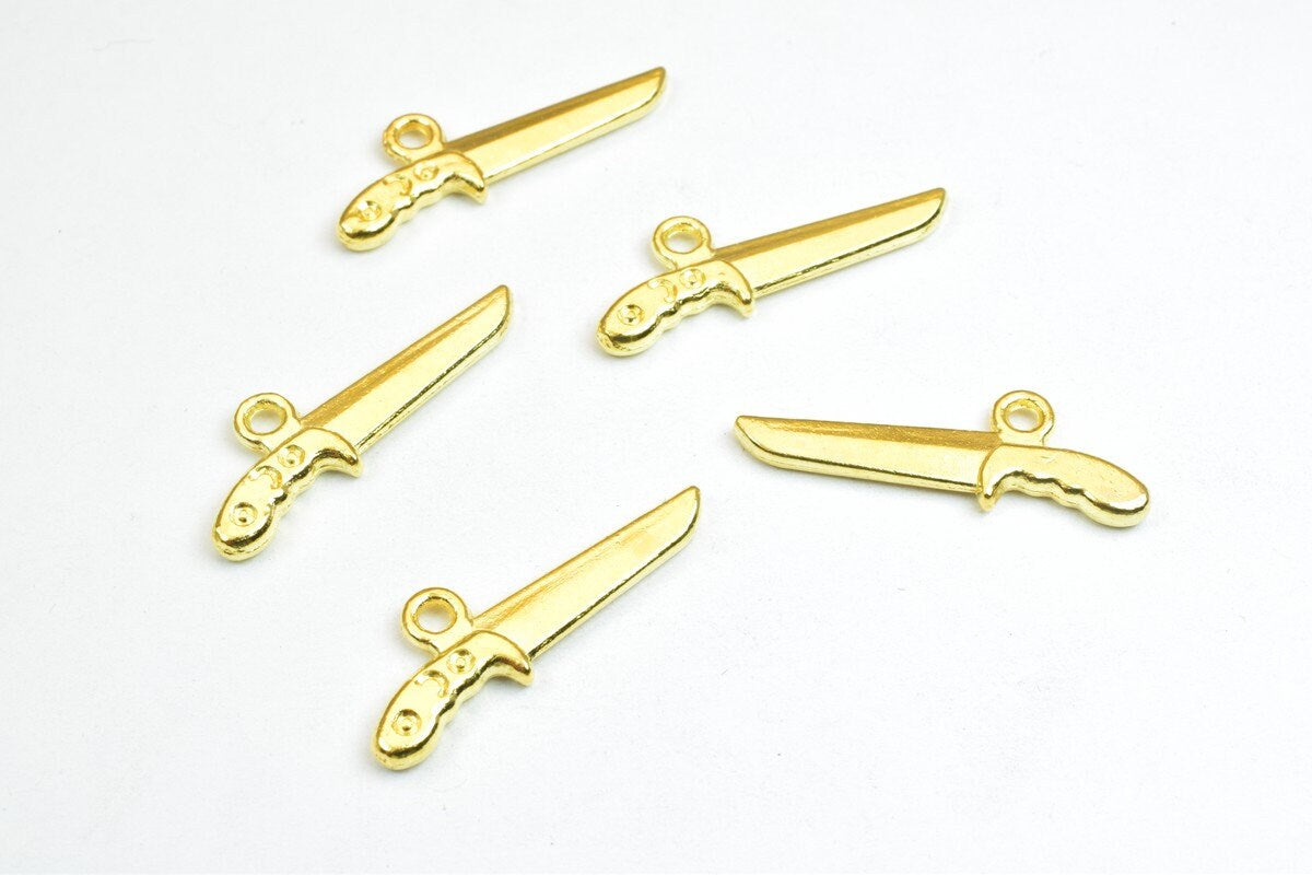 10 PCs Sword Charm Pendant Bead Gold Size 10x29mm Decorative Design Metal Beads 1.5mm JumpRing Opening for Jewelry Making...