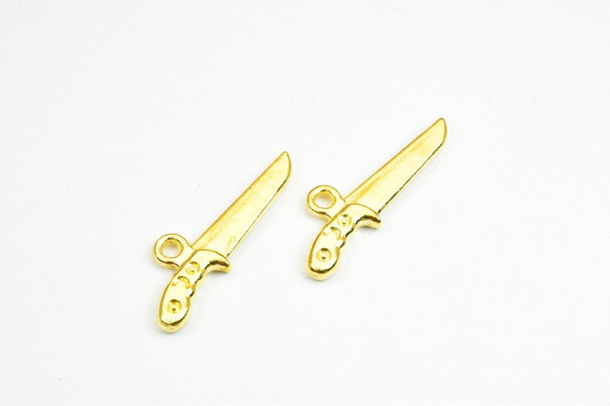 10 PCs Sword Charm Pendant Bead Gold Size 10x29mm Decorative Design Metal Beads 1.5mm JumpRing Opening for Jewelry Making...