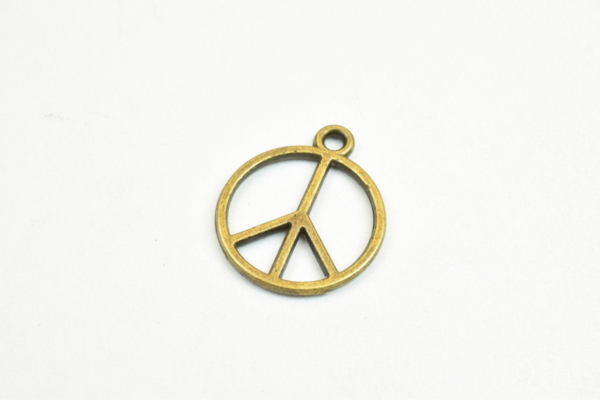 13 PCs Peace Sign Charm Pendant Bronze/Gold Charm Beads Alloy Metal Bracelet Pendant Size 16.5x14mm JumpRing Size 1.5mm Fo...