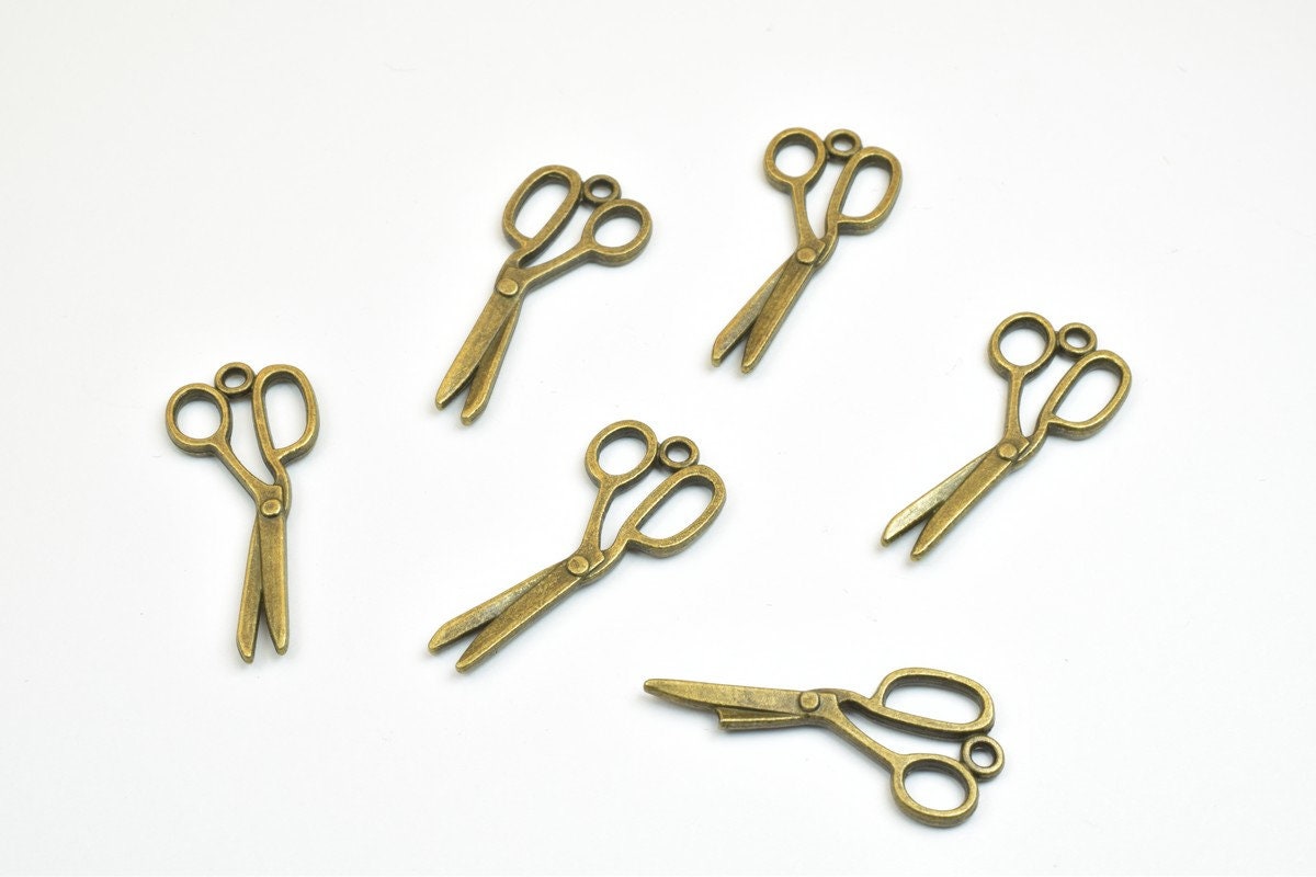 12 PCs Scissor Charm Pendant Bead Bronze/Gold Size 30x14mm Decorative Design Metal Beads 1.5mm Jump Ring Opening for Jewel...