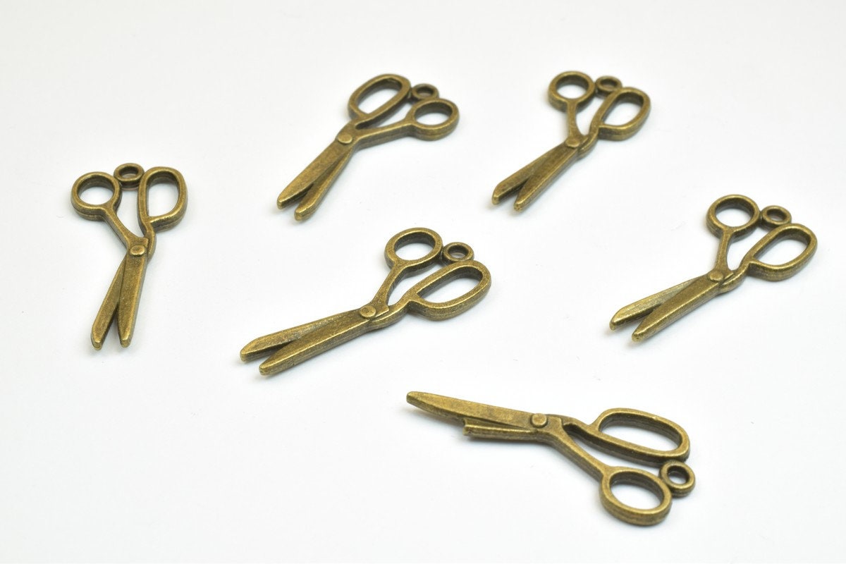 12 PCs Scissor Charm Pendant Bead Bronze/Gold Size 30x14mm Decorative Design Metal Beads 1.5mm Jump Ring Opening for Jewel...