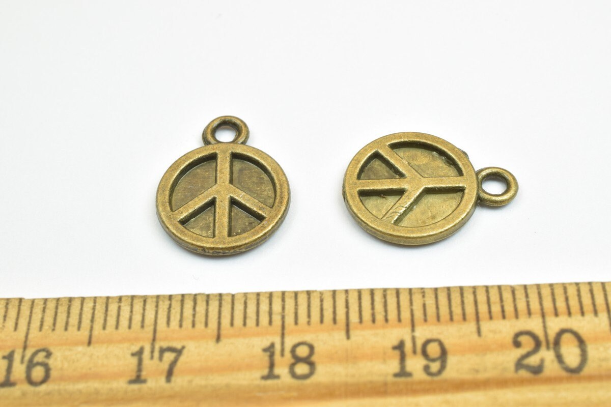 18 PCs Peace Sign Charm Pendant Bronze/Silver Charm Beads Alloy Metal Bracelet Pendant Size 15x12mm JumpRing Size 1.5mm Fo...