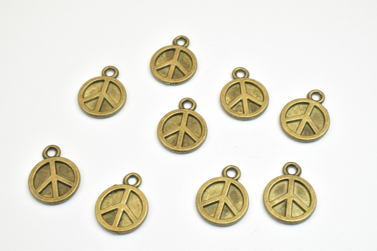 18 PCs Peace Sign Charm Pendant Bronze/Silver Charm Beads Alloy Metal Bracelet Pendant Size 15x12mm JumpRing Size 1.5mm Fo...