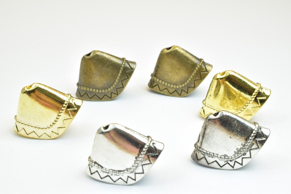 Tassel Beads Cap Jewelry Making Findings: Antique Silver Green Gold Alloy (17.5x23mm, 8mm Opening, Pack of 6)