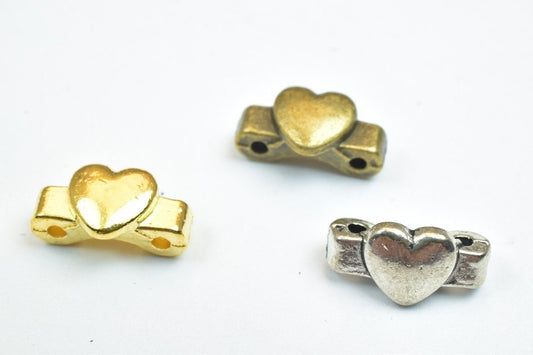 16 PCs Heart Silver Alloy Connector Beads Size 11x6x5mm Hole Size 0.8mm Decorative Design Metal Beads For Jewelry Making j...