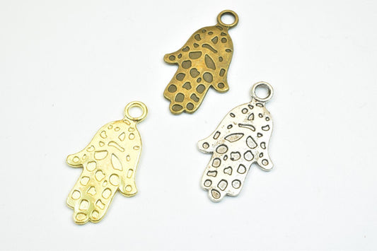 6PCs Silver Alloy Hamsa Hand Charm Beads 3 Colors Size 31x20mm Decorative Design Metal Beads 3.5mm JumpRing Opening for Je...