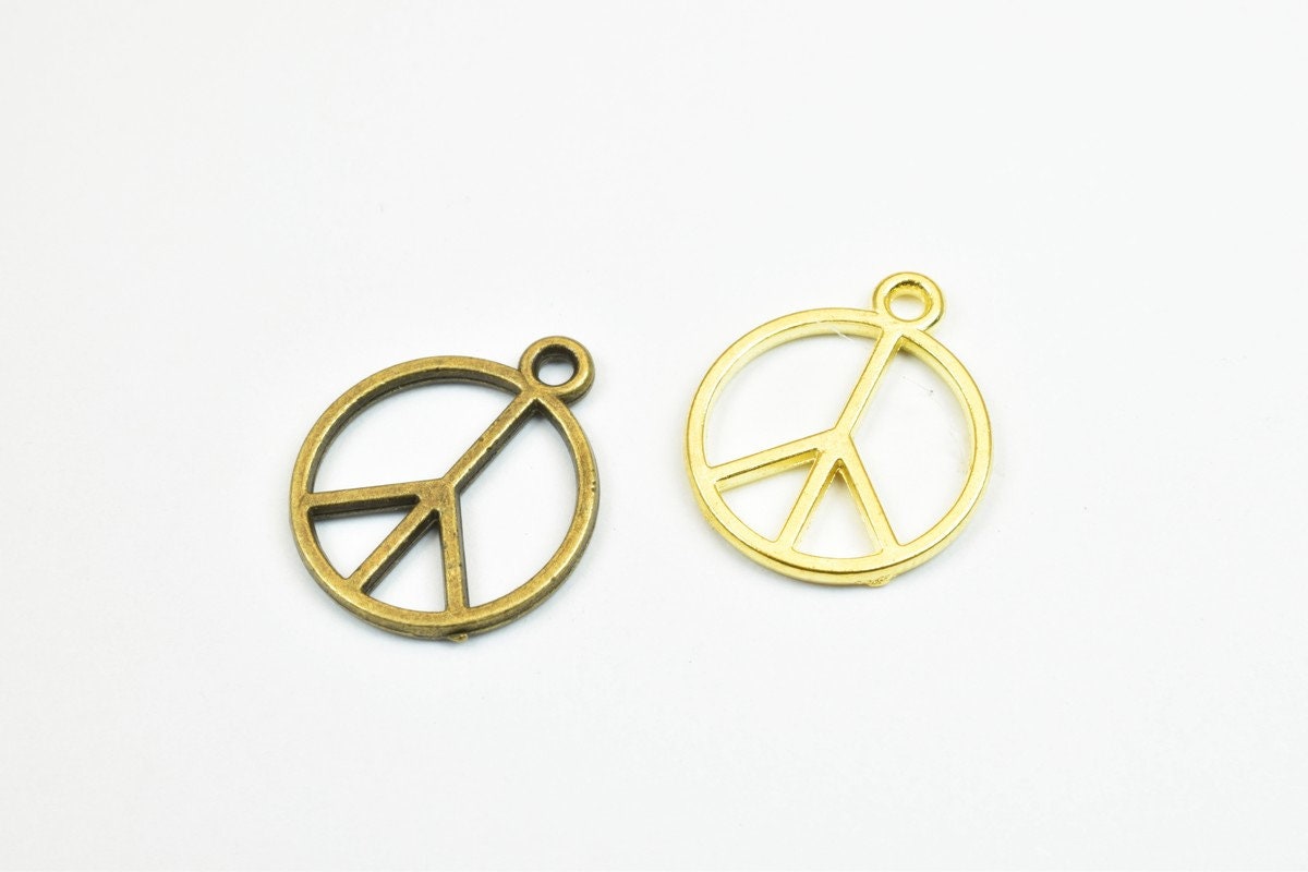 13 PCs Peace Sign Charm Pendant Bronze/Gold Charm Beads Alloy Metal Bracelet Pendant Size 16.5x14mm JumpRing Size 1.5mm Fo...