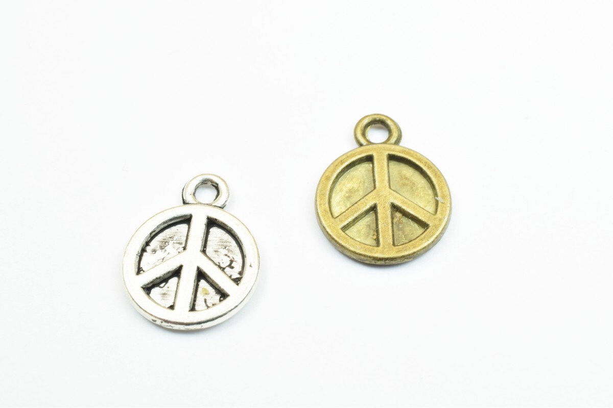 18 PCs Peace Sign Charm Pendant Bronze/Silver Charm Beads Alloy Metal Bracelet Pendant Size 15x12mm JumpRing Size 1.5mm Fo...
