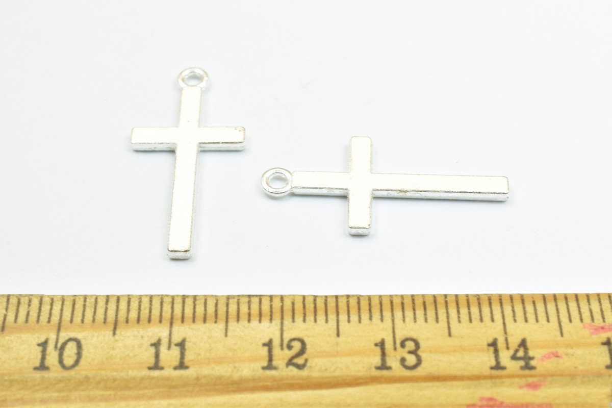 10 PCs Cross Copper Charm Silver Beads Size 25x12mm Jump Ring Size 1mm Decorative Design Beads For Jewelry Making jewelry...