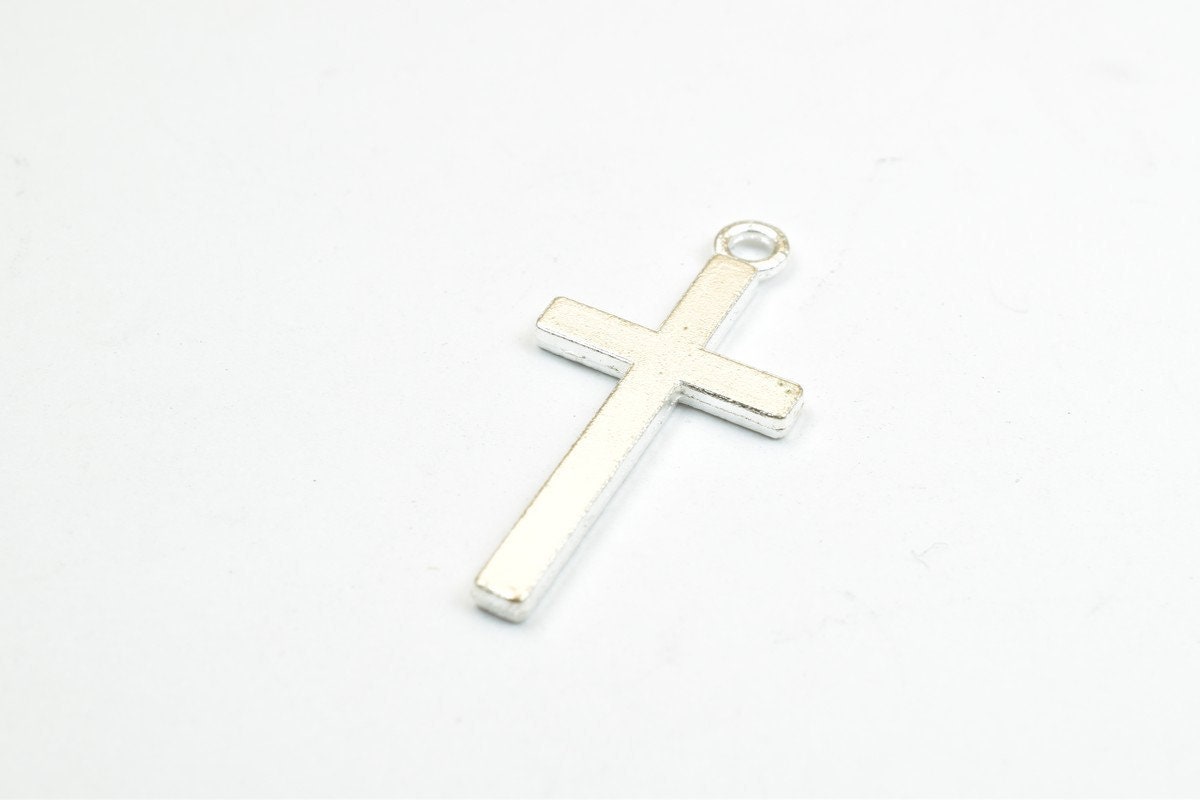 10 PCs Cross Copper Charm Silver Beads Size 25x12mm Jump Ring Size 1mm Decorative Design Beads For Jewelry Making jewelry...