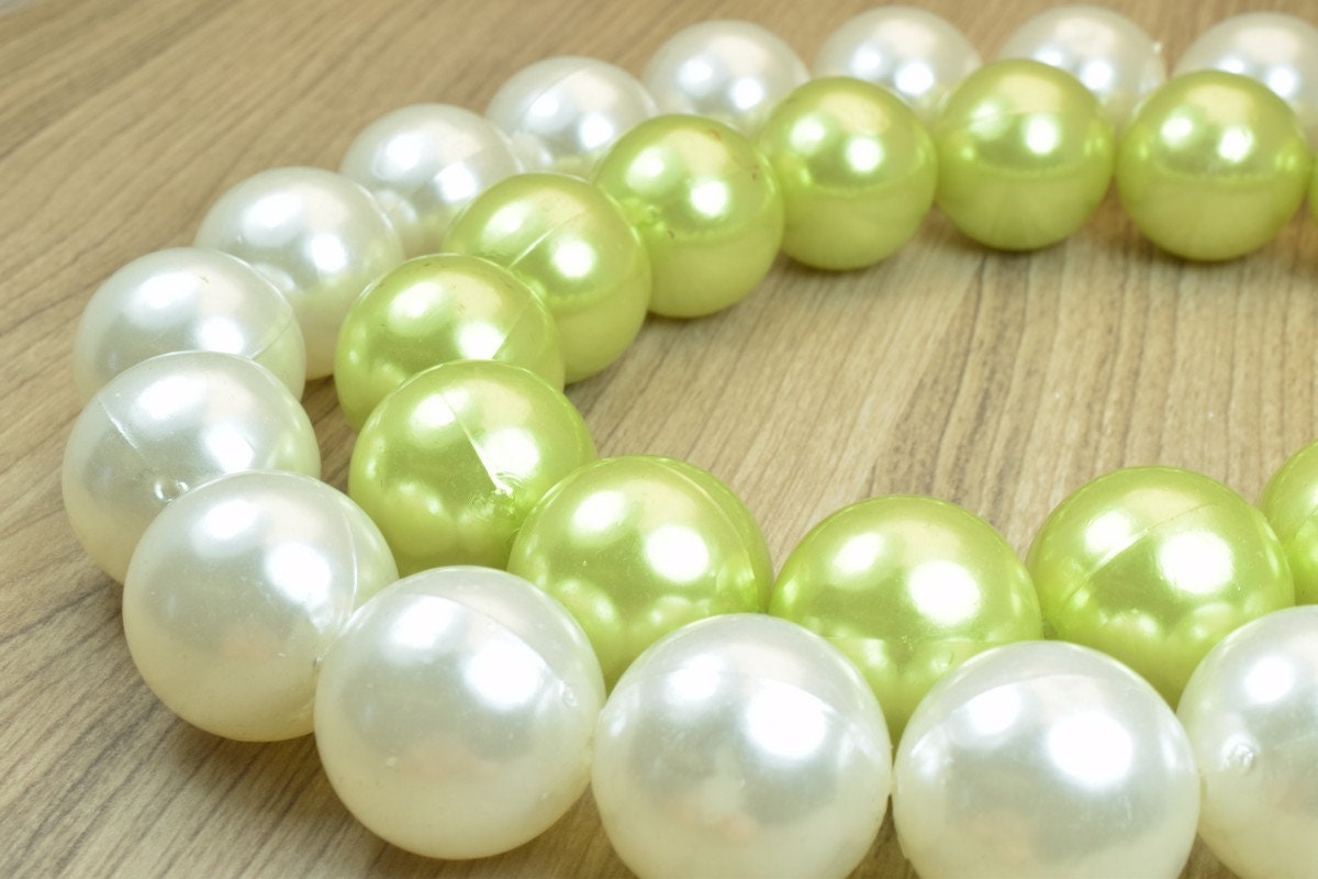 25mm Acrylic Plastic Pearl White/Green Round Loose Spacer Beads Sell for Decoration/Wedding/Jewelry Making#D jewelry makin...