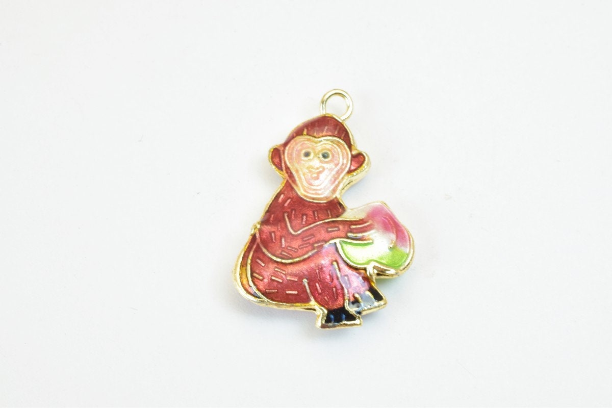 3 PCs Monkey Cloisonne Pendant Beads Size 29x20mm Thickness 6mm Jump Ring Size 2mm Enamel Design Sweater Chain Charm For J...