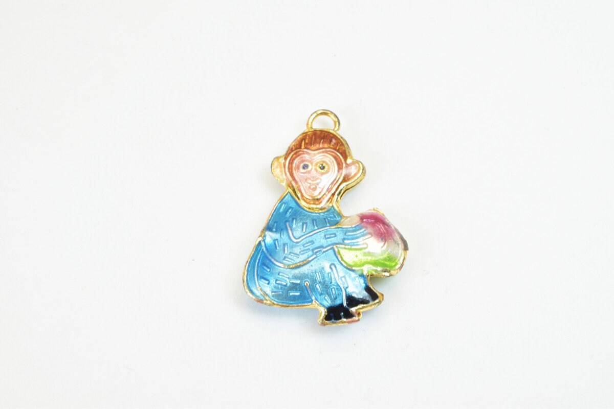 3 PCs Monkey Cloisonne Pendant Beads Size 29x20mm Thickness 6mm Jump Ring Size 2mm Enamel Design Sweater Chain Charm For J...