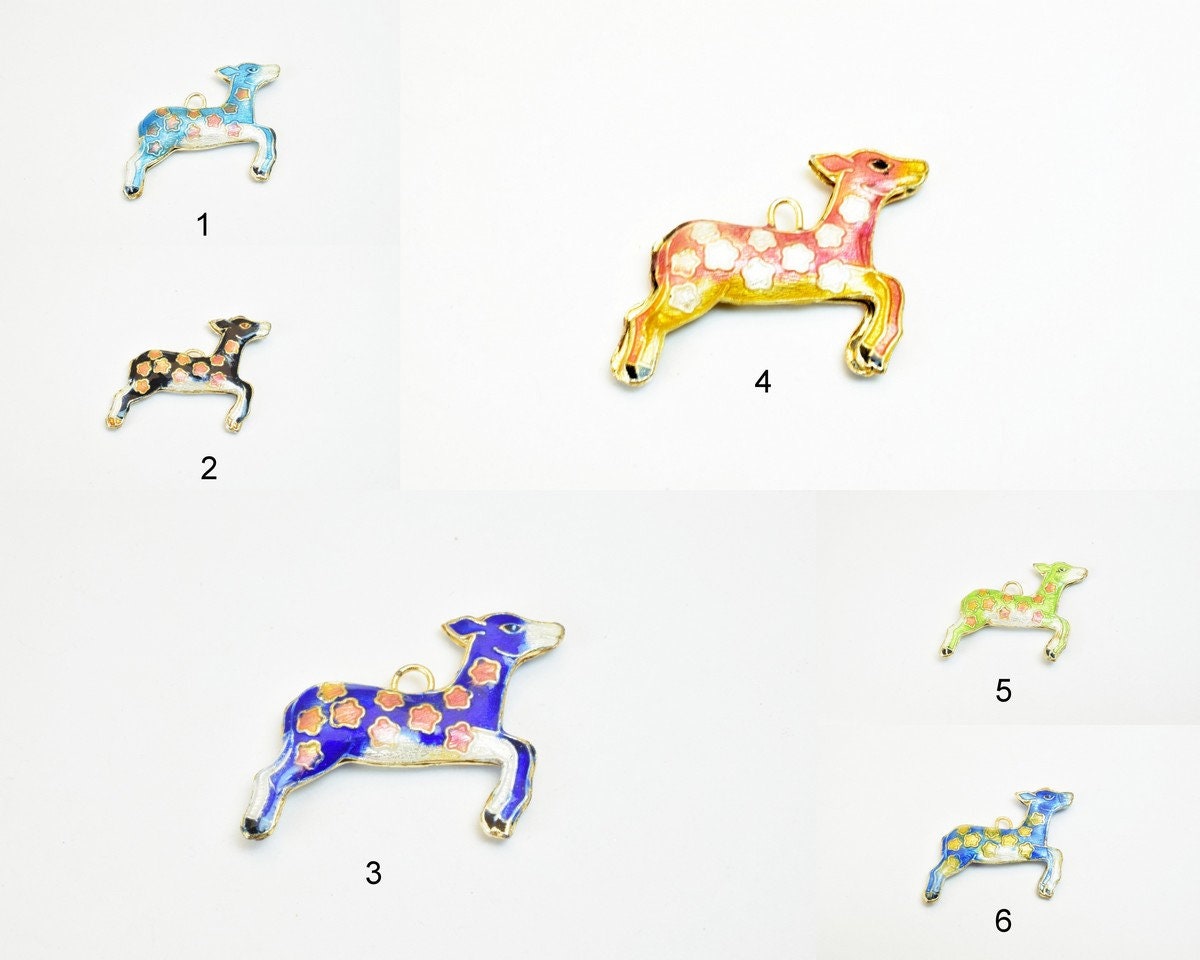 3 PCs Deer Cloisonne Pendant Charm Beads Size 27x35mm Thickness 5mm JumpRing Size 1.5mm Enamel Design Sweater Chain Charm...