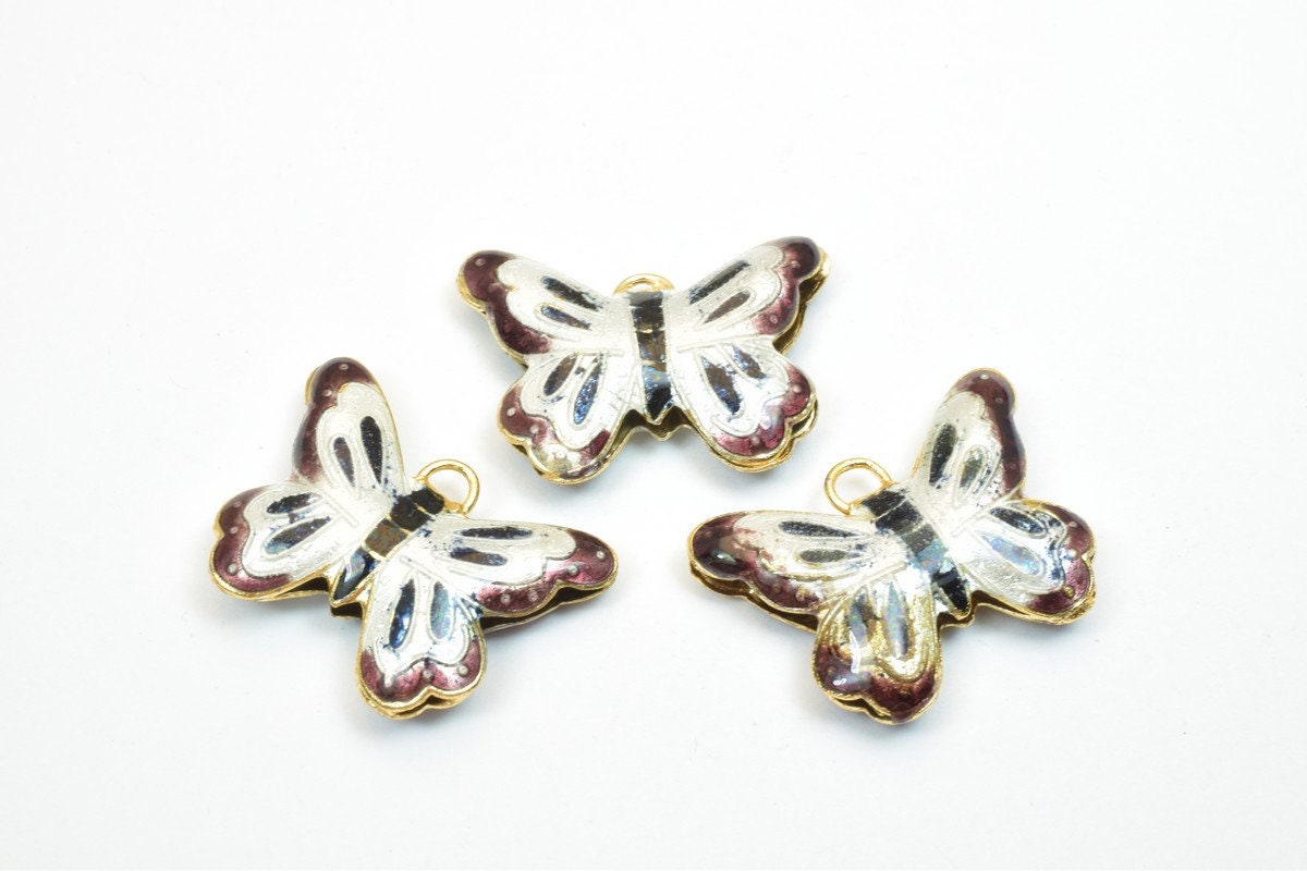 3 PCs Butter Fly Cloisonne Pendant Beads Size 27.5x20mm Thickness 5mm Hole Size 1.5mm Enamel Design Sweater Chain Charm Fo...