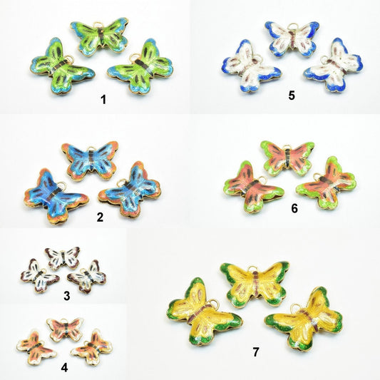 3 PCs Butter Fly Cloisonne Pendant Beads Size 27.5x20mm Thickness 5mm Hole Size 1.5mm Enamel Design Sweater Chain Charm Fo...