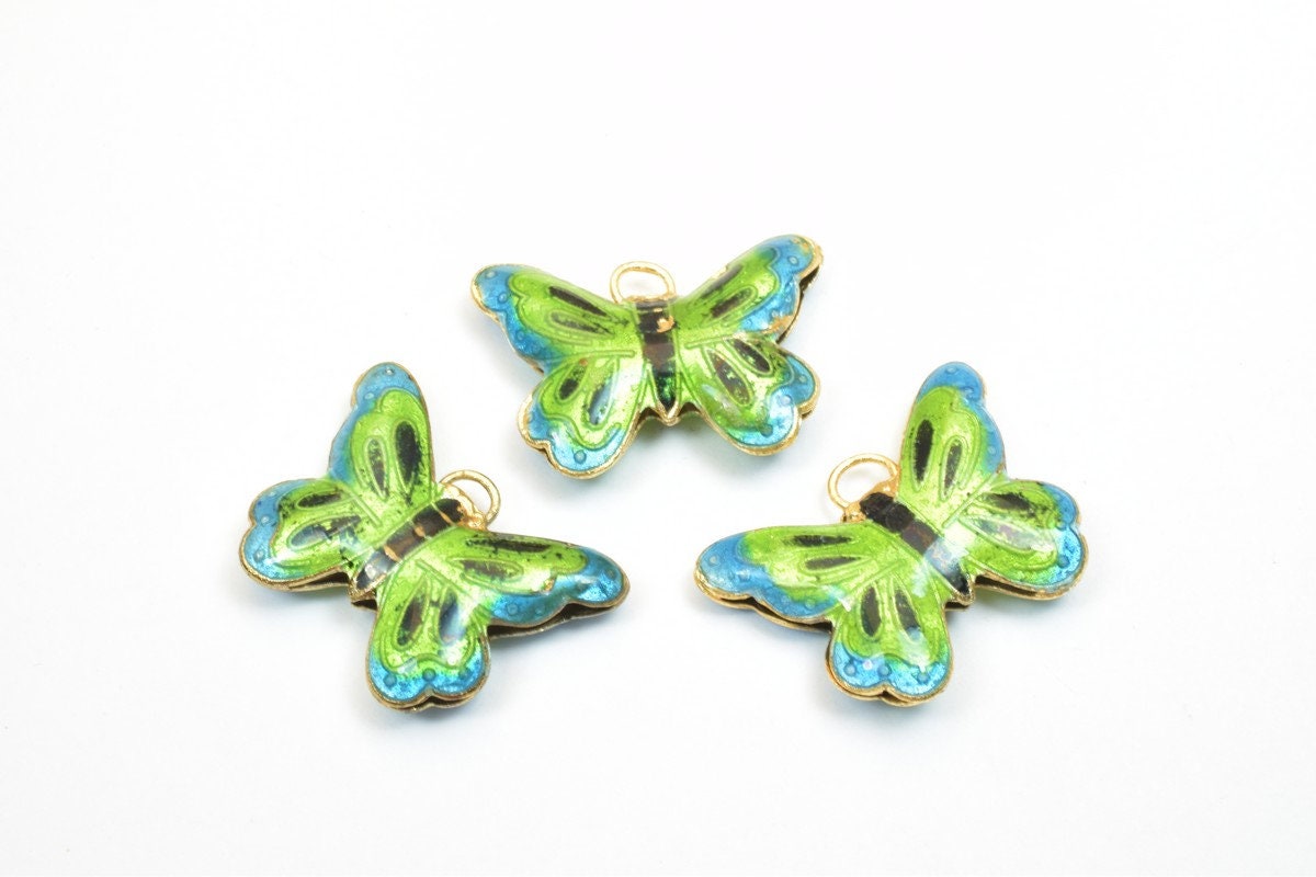 3 PCs Butter Fly Cloisonne Pendant Beads Size 27.5x20mm Thickness 5mm Hole Size 1.5mm Enamel Design Sweater Chain Charm Fo...
